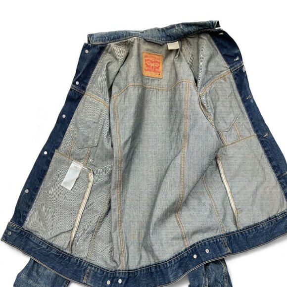 Levis Denim Jean Jacket Blue Cotton Men's Medium Nice Whisker Fade Pattern - Picture 13 of 13